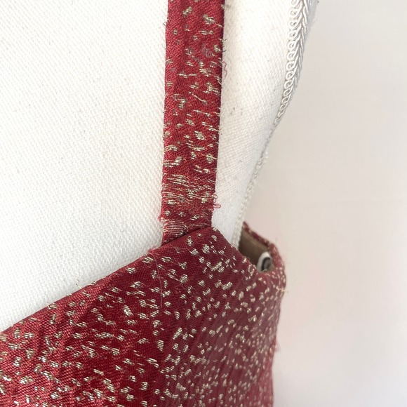 Monique Lhuillier Metallic Cut Out High Low Gown In Maroon Gold Size 10 - Picture 4 of 16